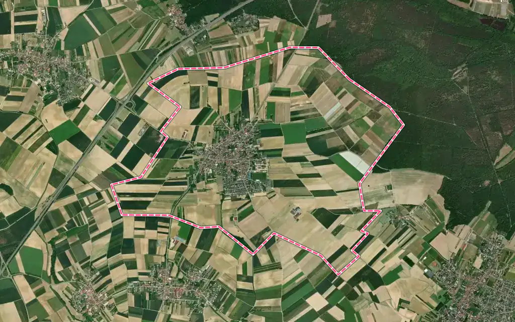 Vue satellite de Niederschaeffolsheim avec ses contours administratifs