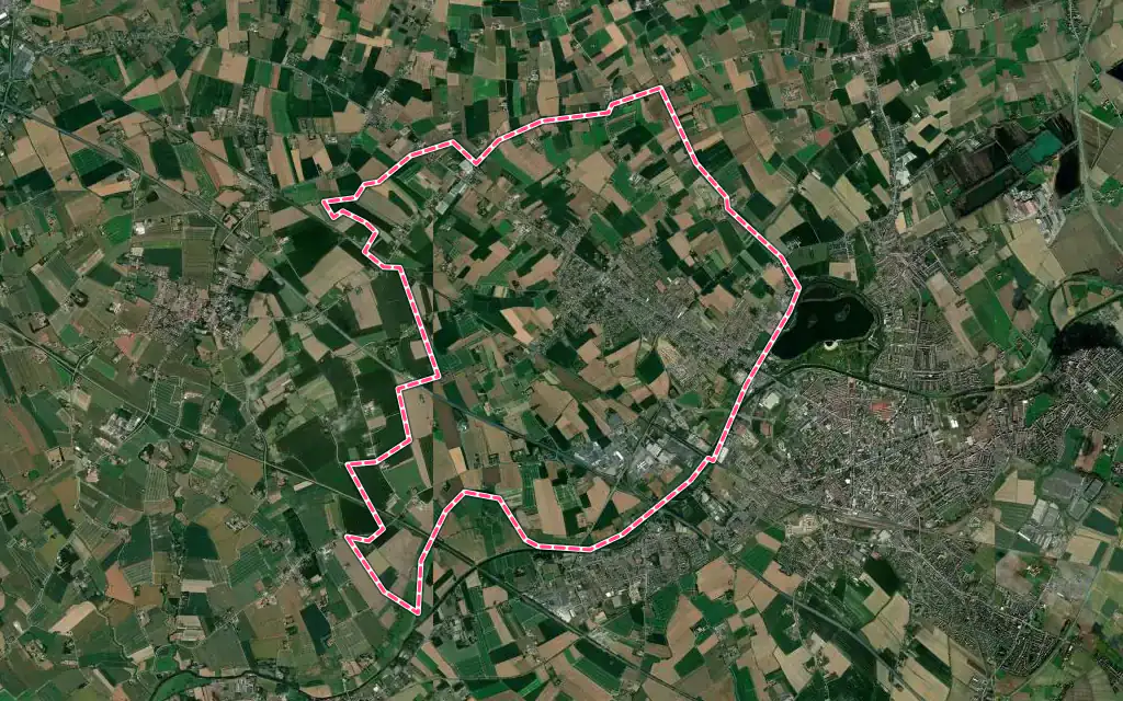 Vue satellite de Nieppe avec ses contours administratifs