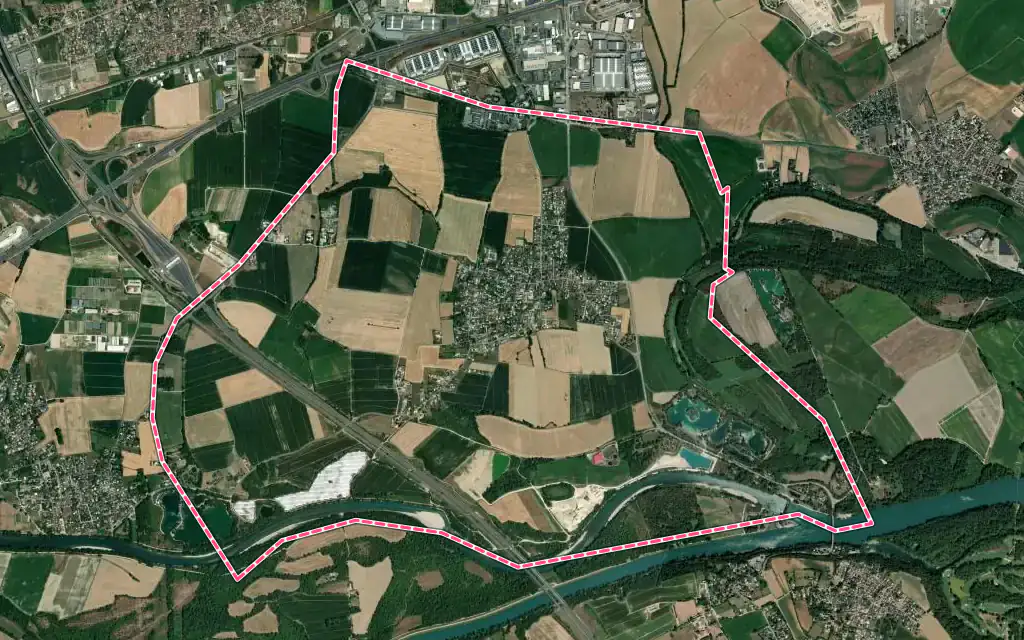 Vue satellite de Niévroz avec ses contours administratifs
