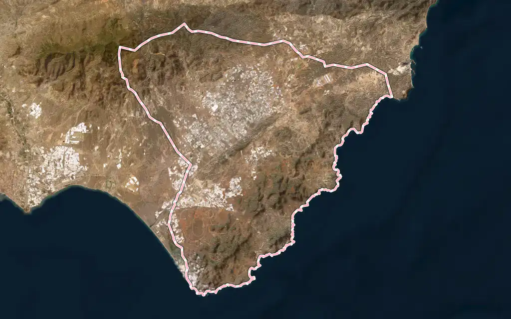 Vista satélite de Níjar con su contorno administrativo