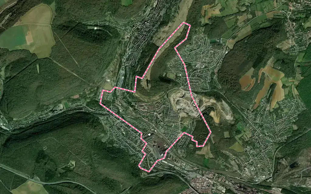 Vue satellite de Nilvange avec ses contours administratifs