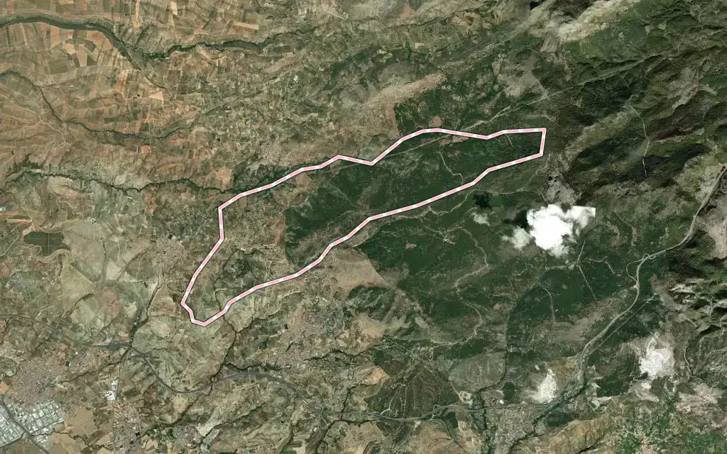 Vista satélite de Nívar con su contorno administrativo