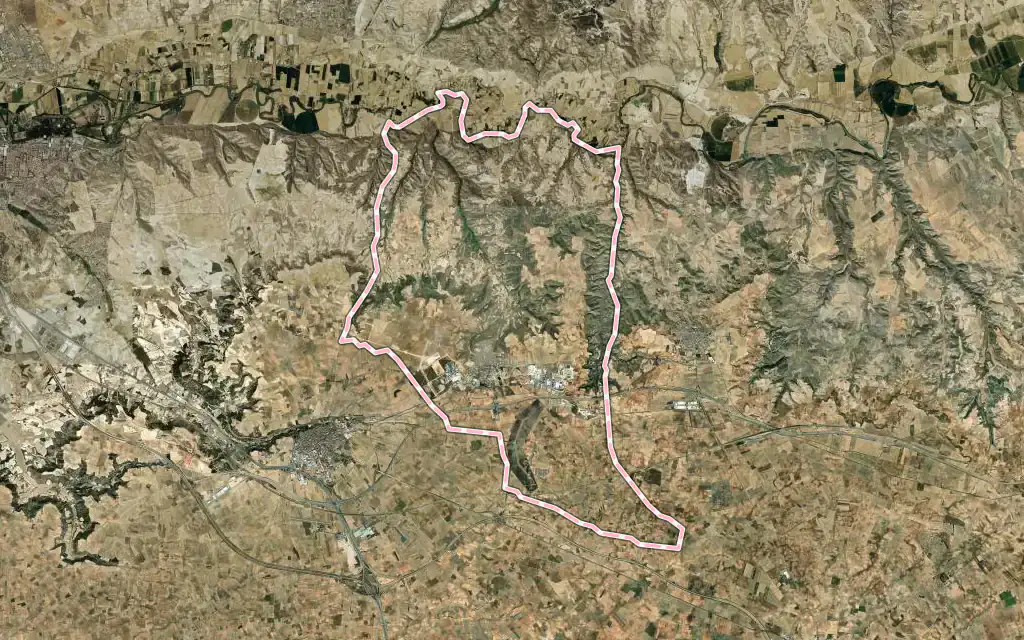Vista satélite de Noblejas con su contorno administrativo