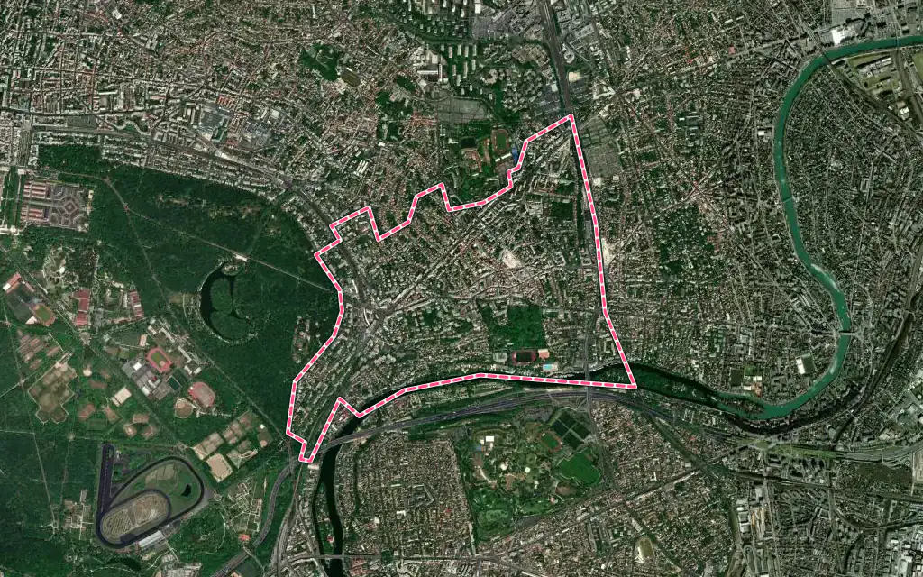 Vue satellite de Nogent-sur-Marne avec ses contours administratifs