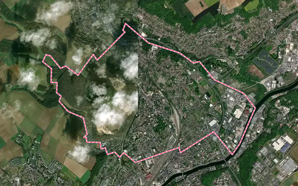 Vue satellite de Nogent-sur-Oise avec ses contours administratifs