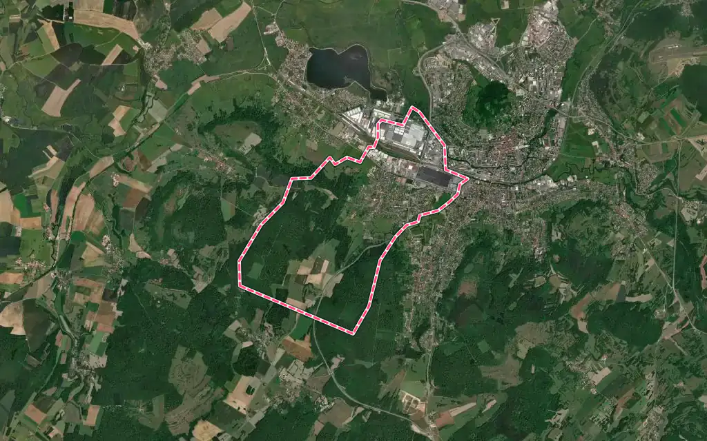 Vue satellite de Noidans-lès-Vesoul avec ses contours administratifs