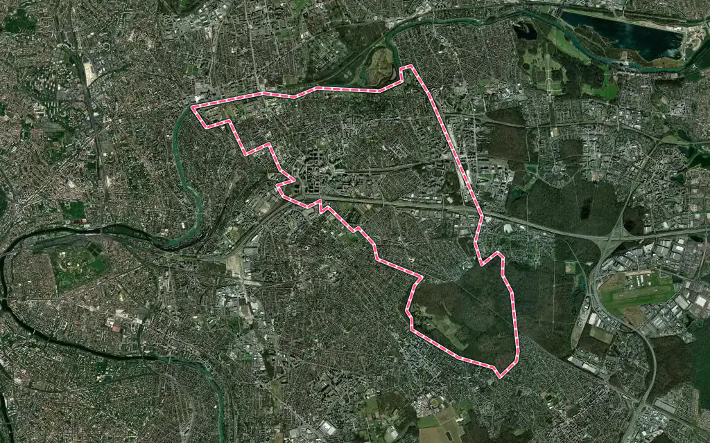 Vue satellite de Noisy-le-Grand avec ses contours administratifs