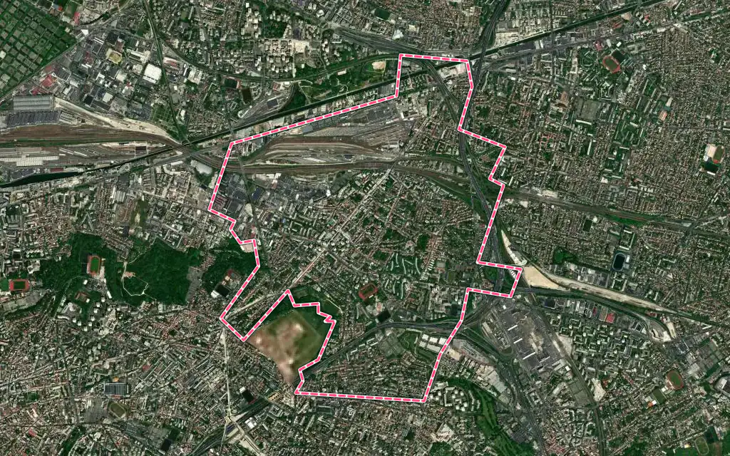 Vue satellite de Noisy-le-Sec avec ses contours administratifs