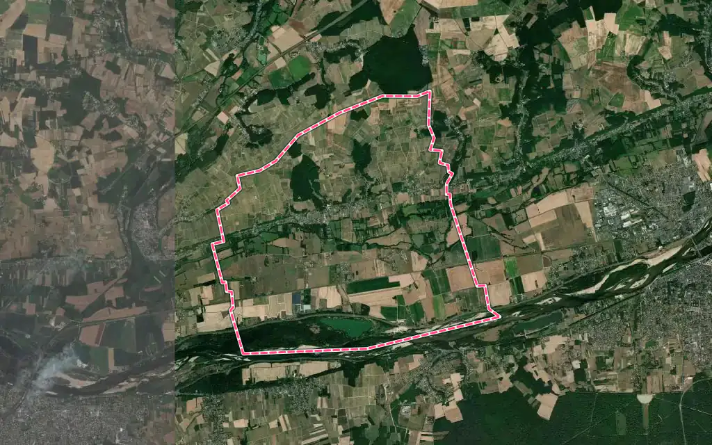 Vue satellite de Noizay avec ses contours administratifs