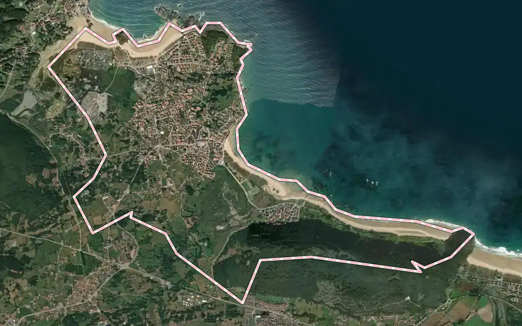 Vista satélite de Noja con su contorno administrativo