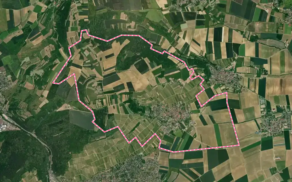 Vue satellite de Nordheim avec ses contours administratifs