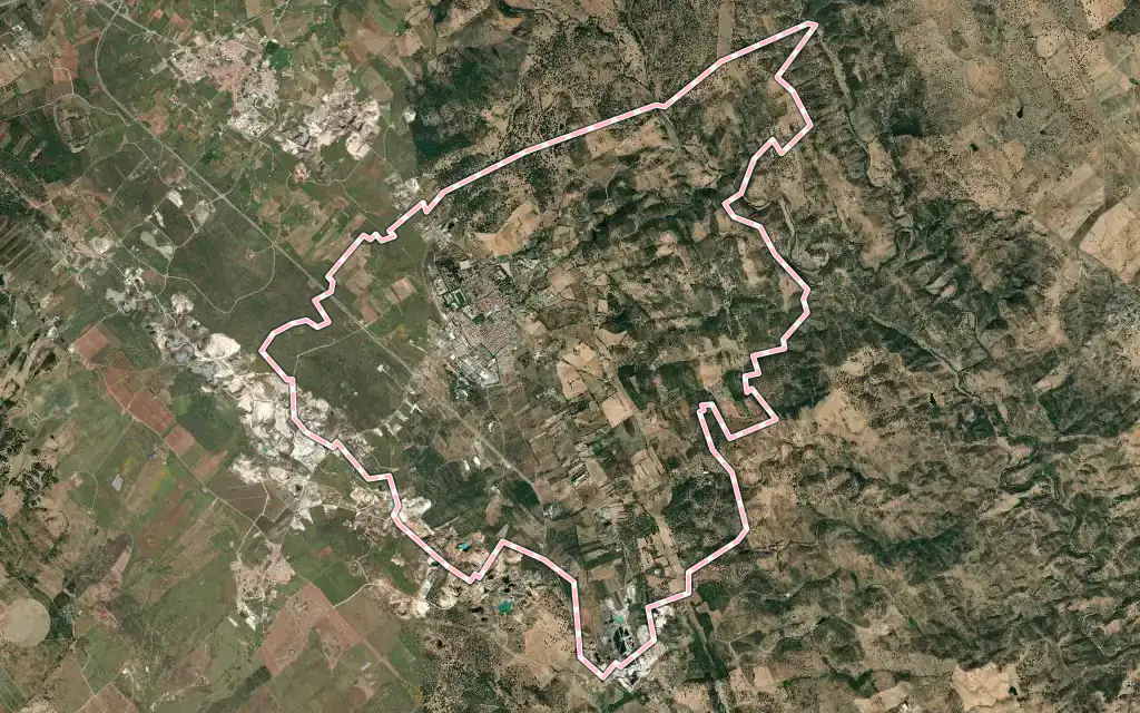Vista satélite de Nossa Senhora da Conceição e São Bartolomeu con su contorno administrativo