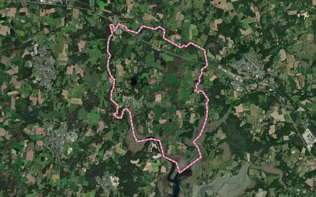Vue satellite de Nostang avec ses contours administratifs