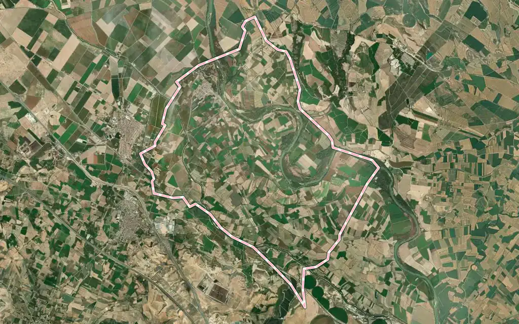 Vista satélite de Novillas con su contorno administrativo