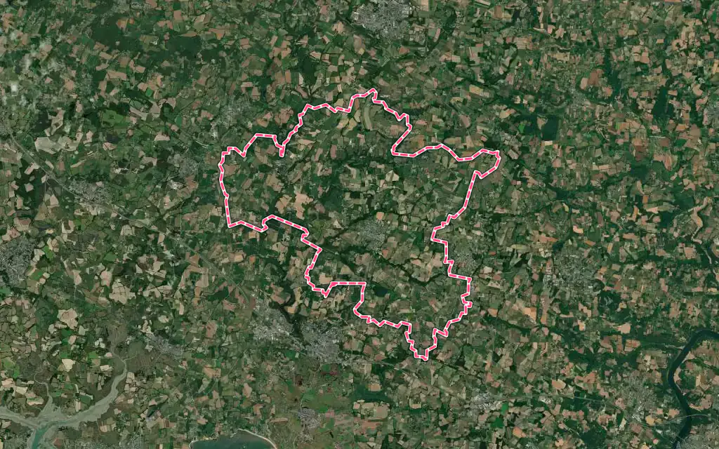 Vue satellite de Noyal-Muzillac avec ses contours administratifs