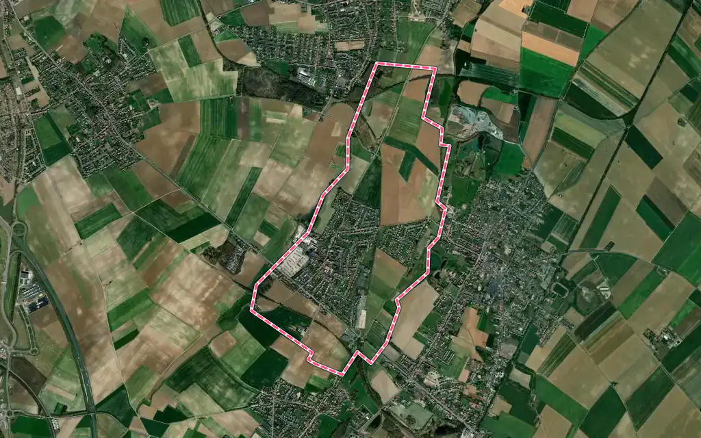 Vue satellite de Noyelles-lès-Vermelles avec ses contours administratifs
