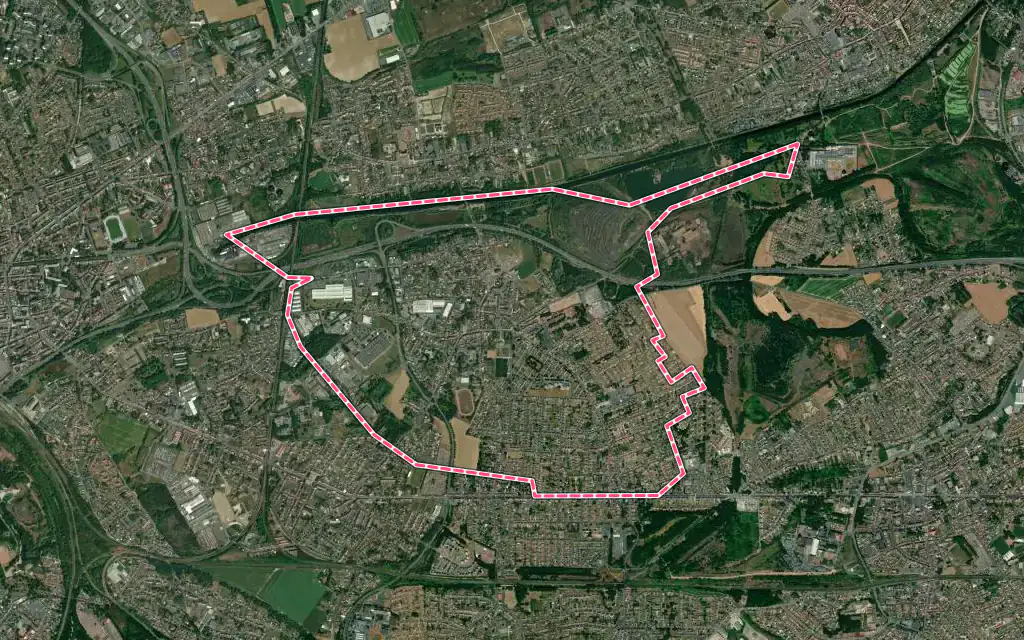 Vue satellite de Noyelles-sous-Lens avec ses contours administratifs