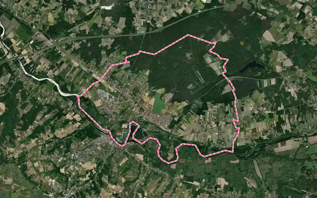 Vue satellite de Noyers-sur-Cher avec ses contours administratifs