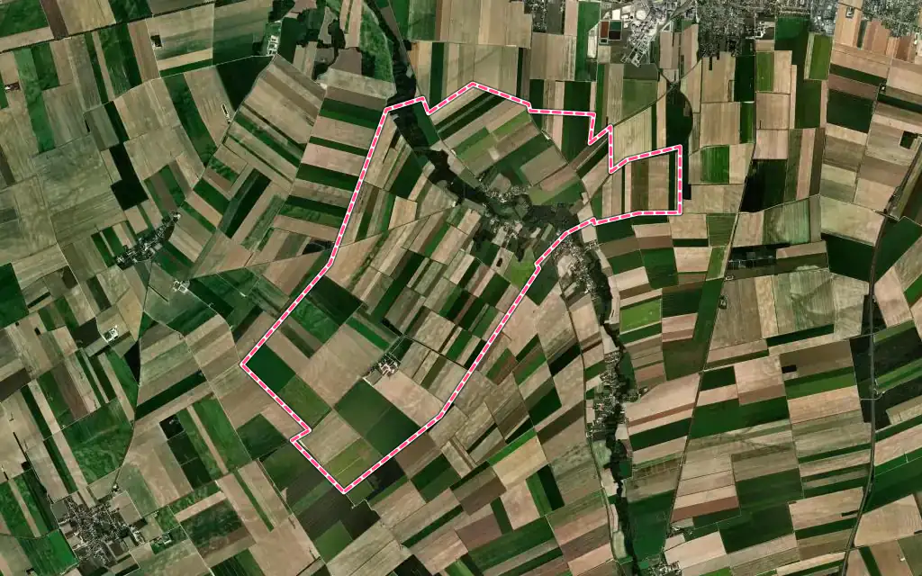 Vue satellite de Nozay avec ses contours administratifs