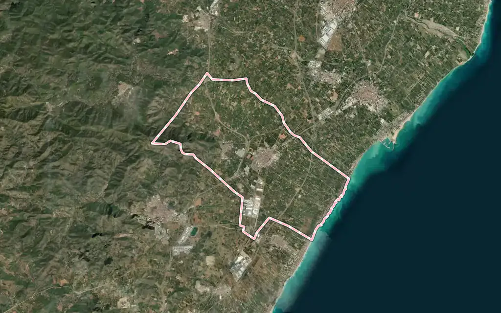 Vista satélite de Nules con su contorno administrativo