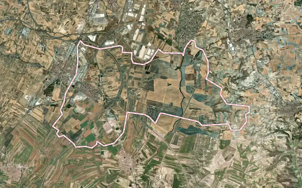 Vista satélite de Numancia de la Sagra con su contorno administrativo