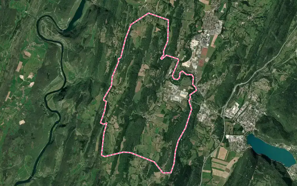 Vue satellite de Nurieux-Volognat avec ses contours administratifs