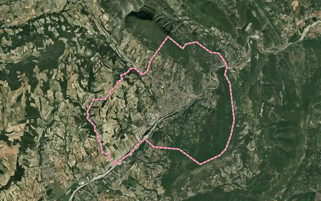 Vue satellite de Nyons avec ses contours administratifs