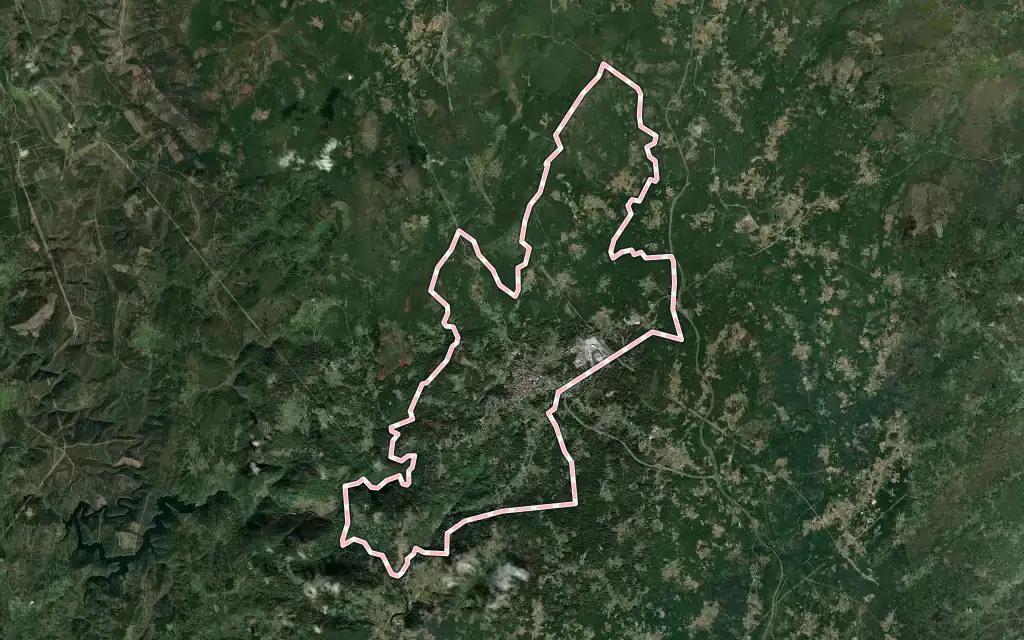 Vista satélite de O Carballiño con su contorno administrativo