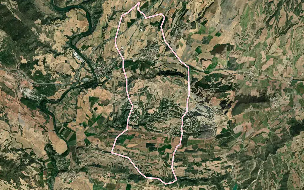 Vista satélite de Obanos con su contorno administrativo