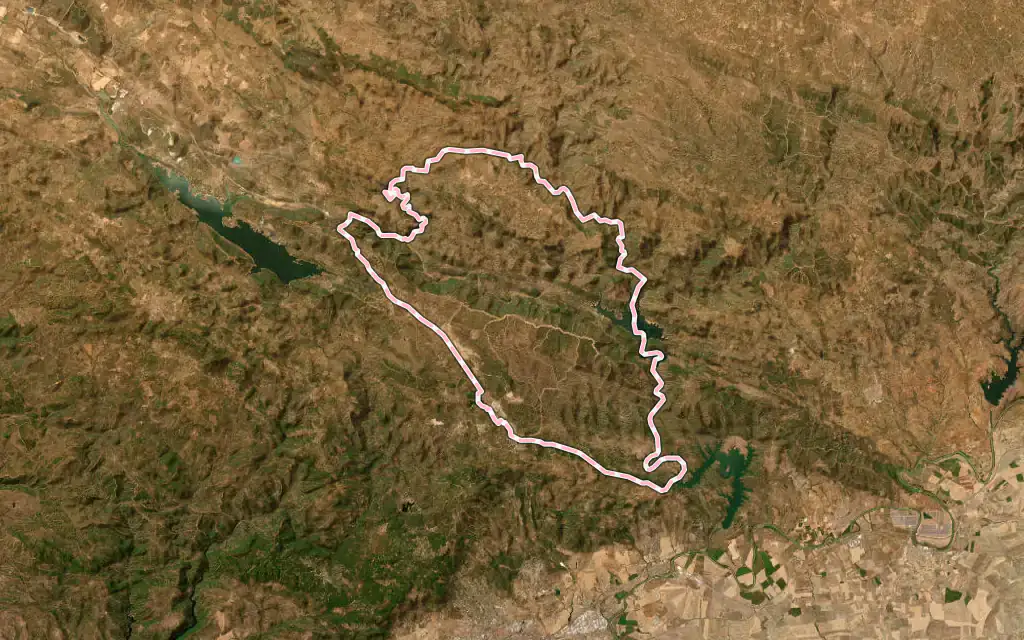 Vista satélite de Obejo con su contorno administrativo