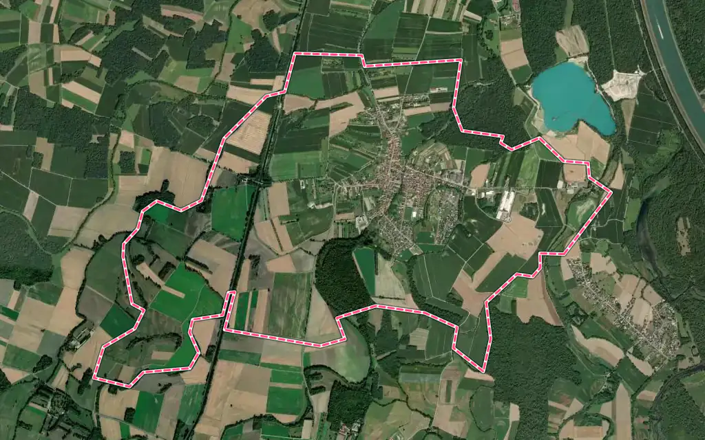 Vue satellite de Obenheim avec ses contours administratifs