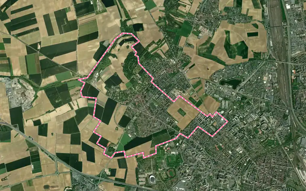 Vue satellite de Oberhausbergen avec ses contours administratifs