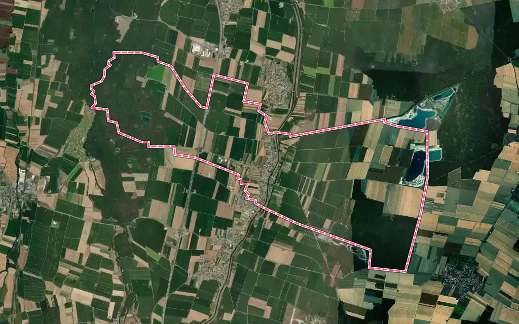 Vue satellite de Oberhergheim avec ses contours administratifs