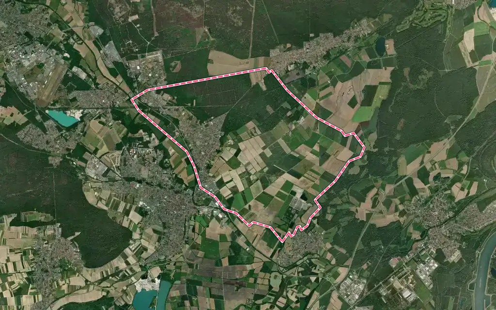 Vue satellite de Oberhoffen-sur-Moder avec ses contours administratifs