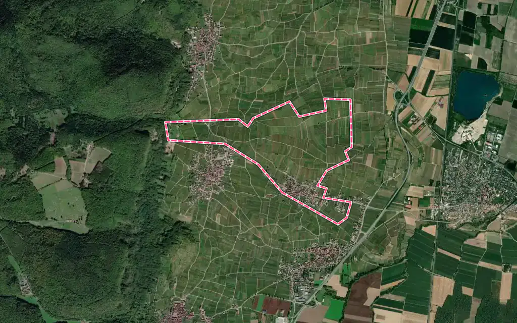 Vue satellite de Obermorschwihr avec ses contours administratifs