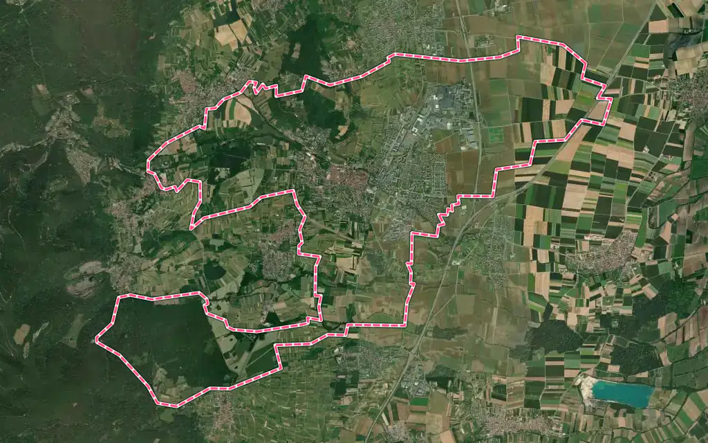 Vue satellite de Obernai avec ses contours administratifs