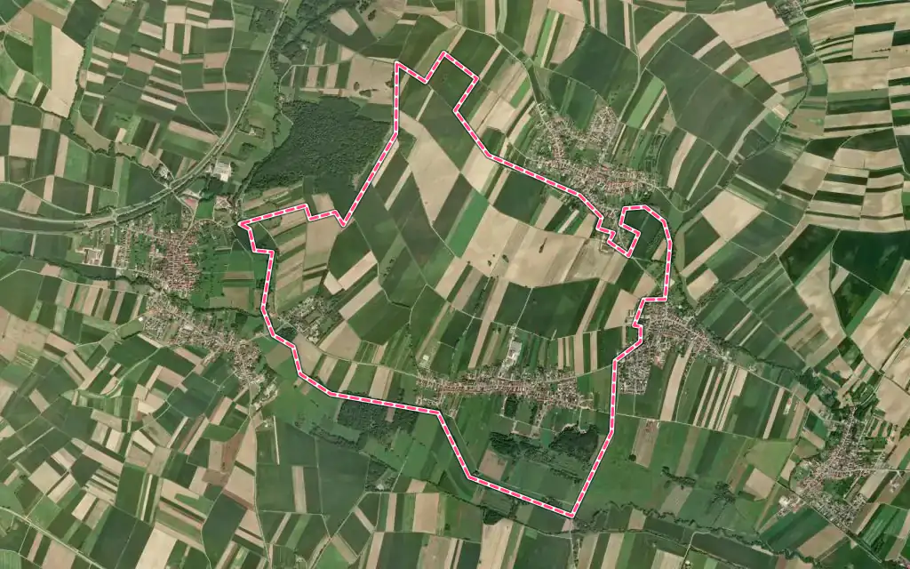 Vue satellite de Oberrœdern avec ses contours administratifs