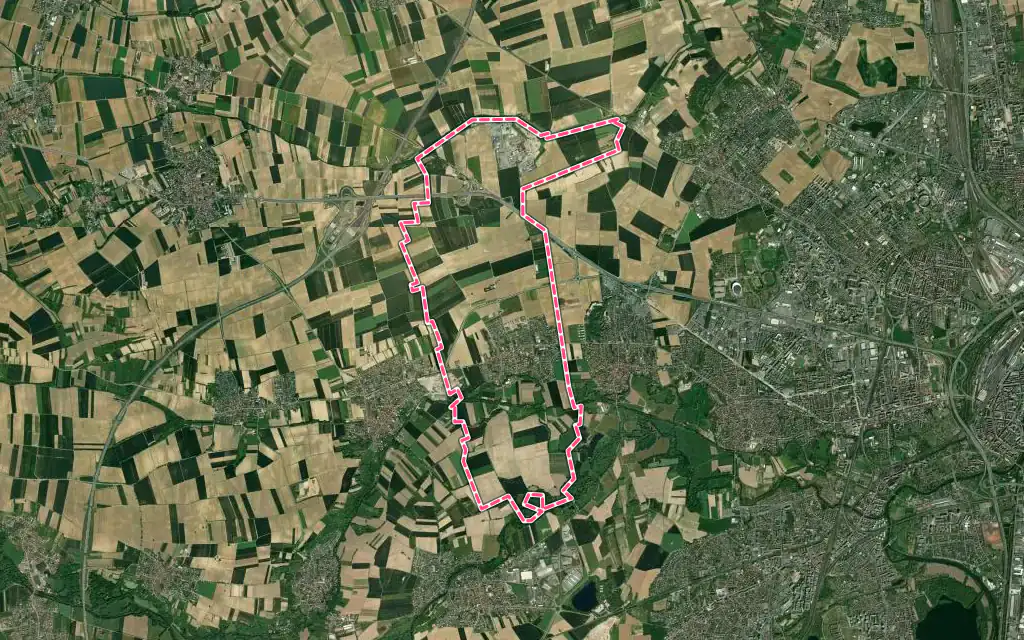 Vue satellite de Oberschaeffolsheim avec ses contours administratifs