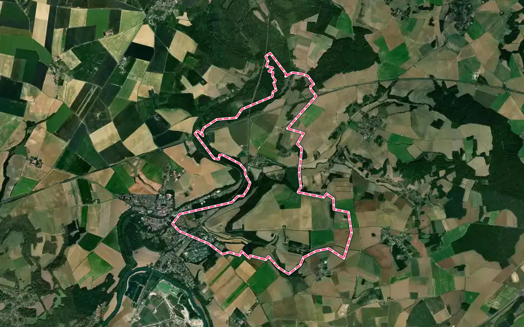Vue satellite de Ocquerre avec ses contours administratifs