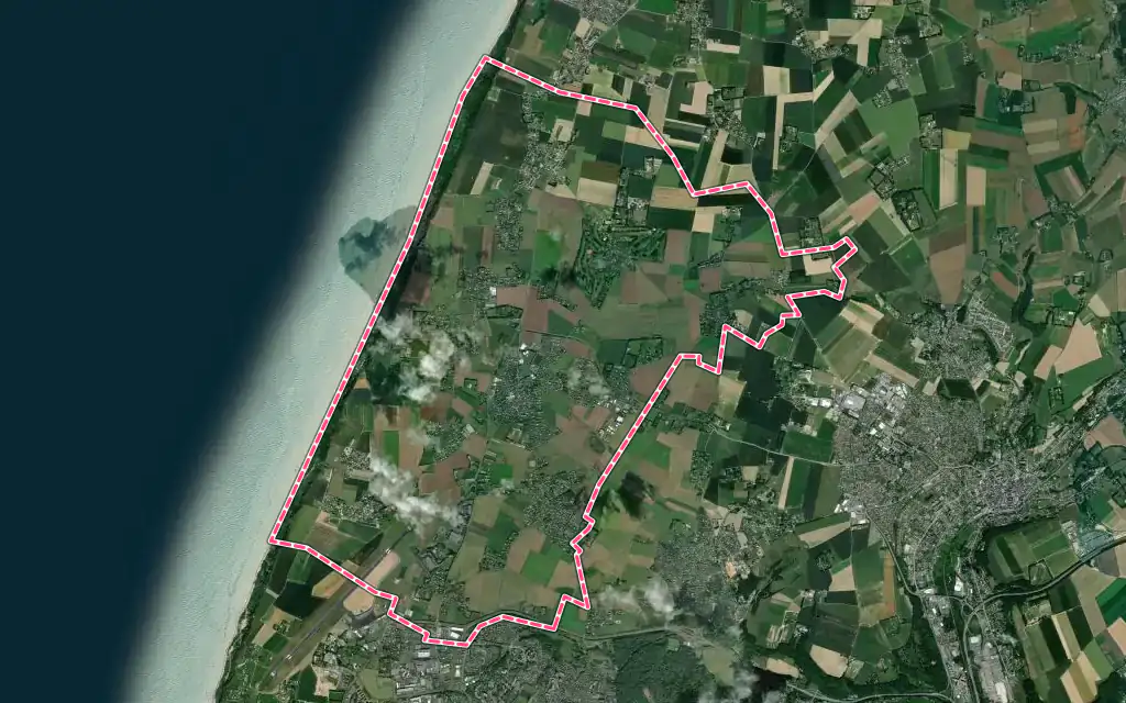 Vue satellite de Octeville-sur-Mer avec ses contours administratifs