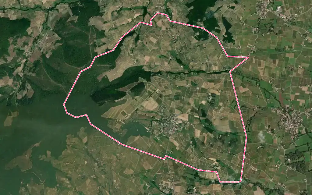 Vue satellite de Odenas avec ses contours administratifs
