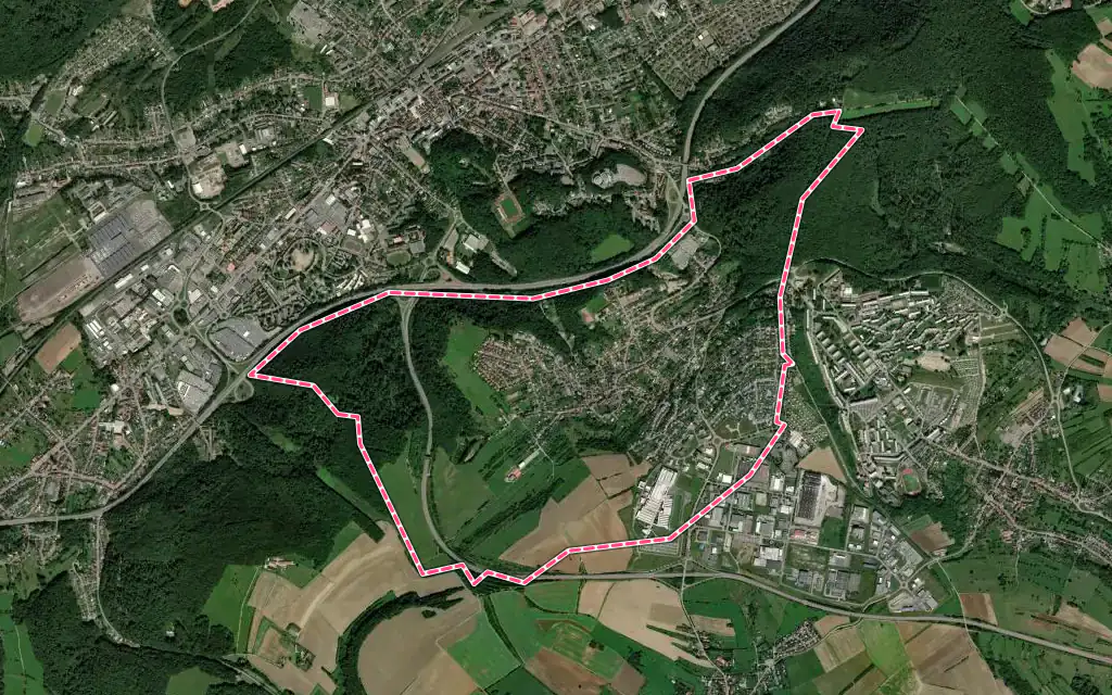 Vue satellite de Œting avec ses contours administratifs