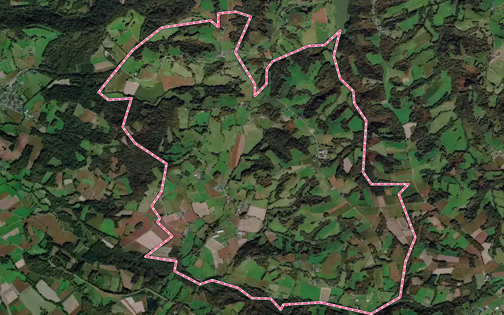 Vue satellite de Ogenne-Camptort avec ses contours administratifs