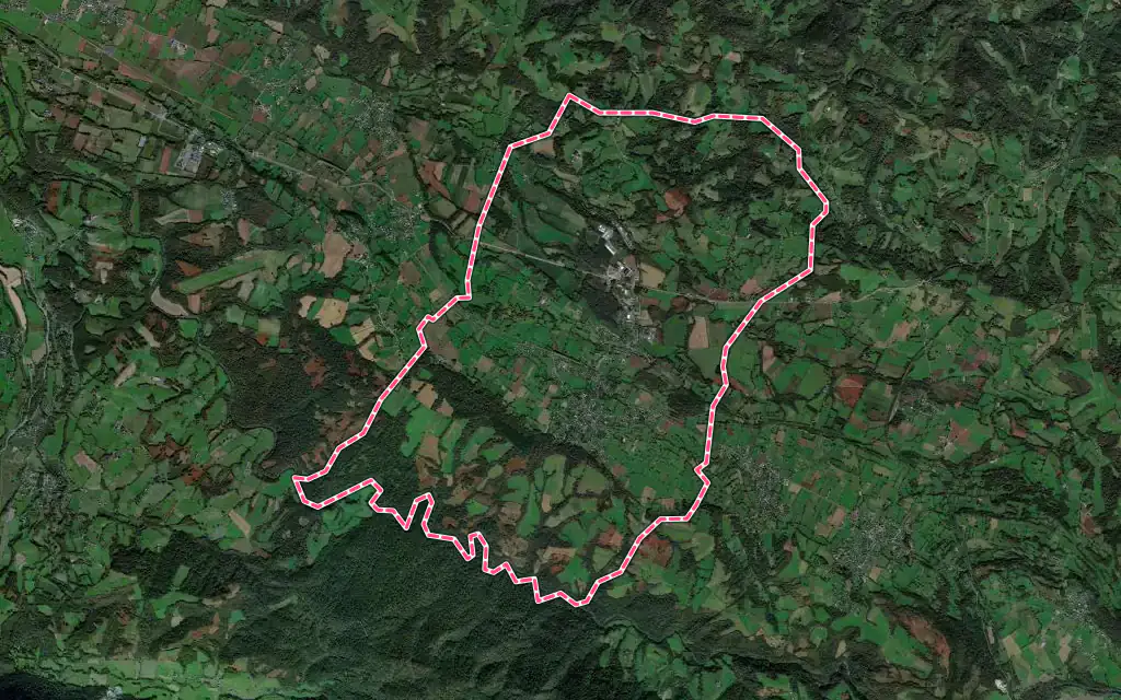 Vue satellite de Ogeu-les-Bains avec ses contours administratifs