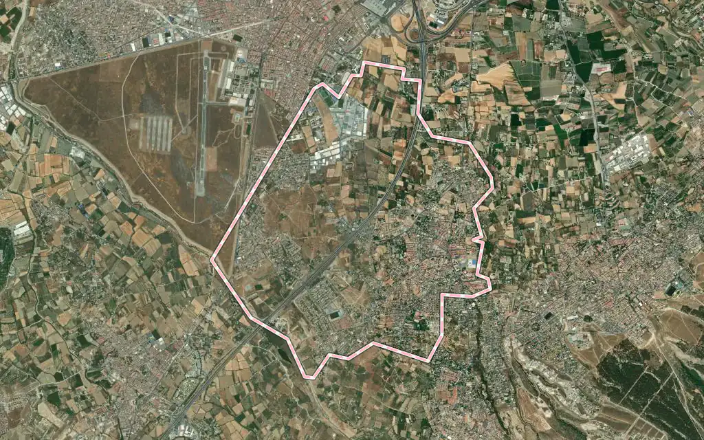 Vista satélite de Ogíjares con su contorno administrativo