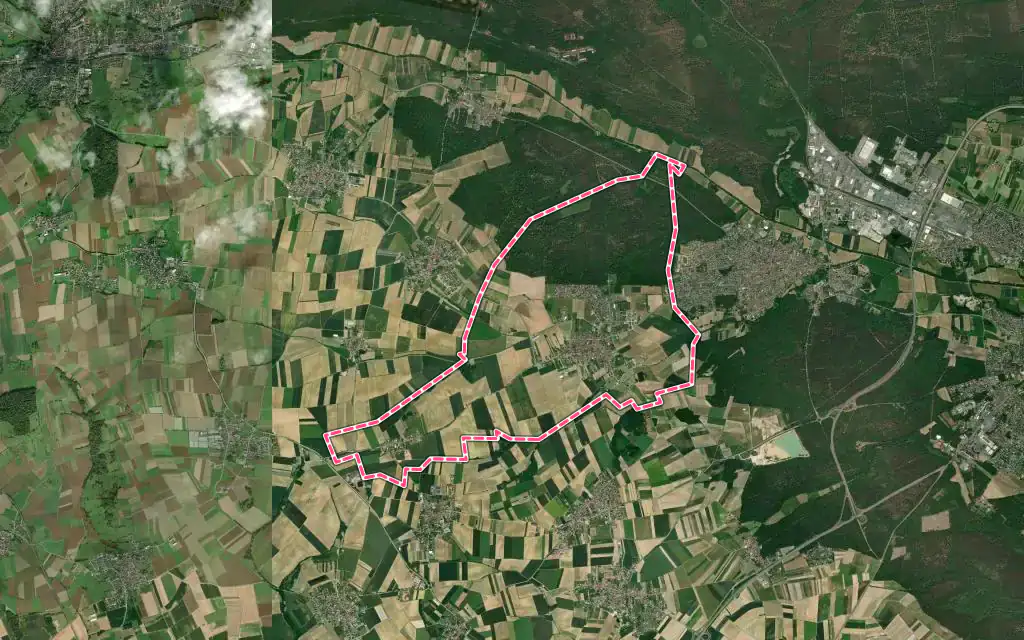 Vue satellite de Ohlungen avec ses contours administratifs