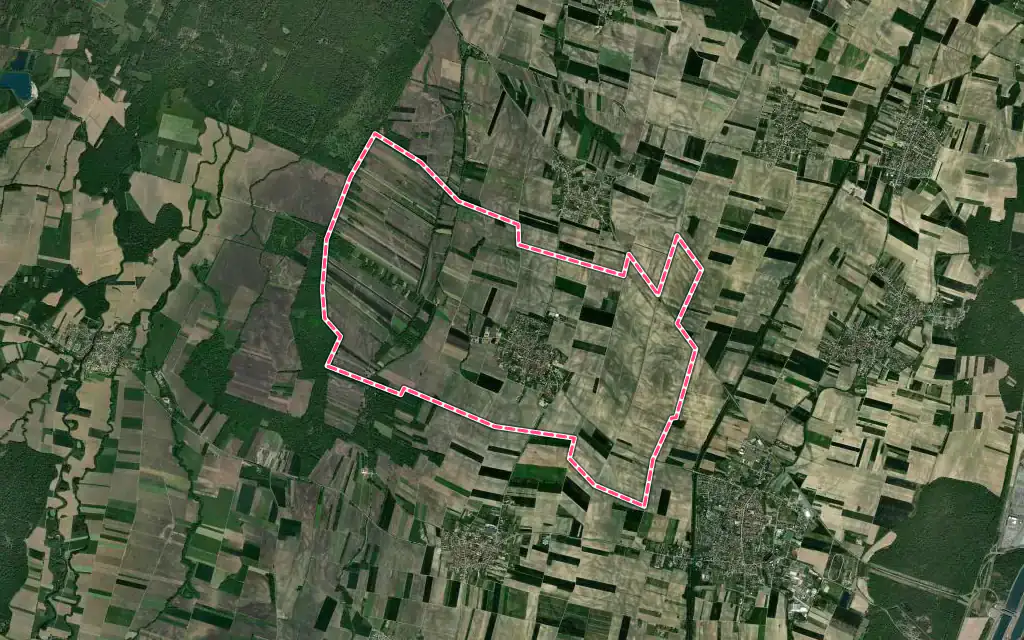 Vue satellite de Ohnenheim avec ses contours administratifs