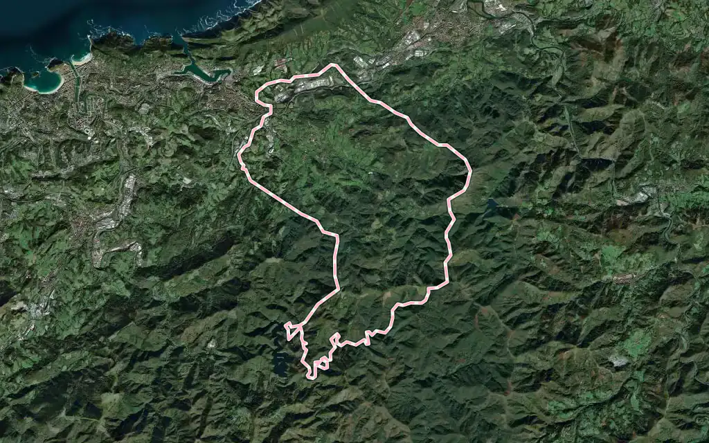 Vista satélite de Oiartzun con su contorno administrativo