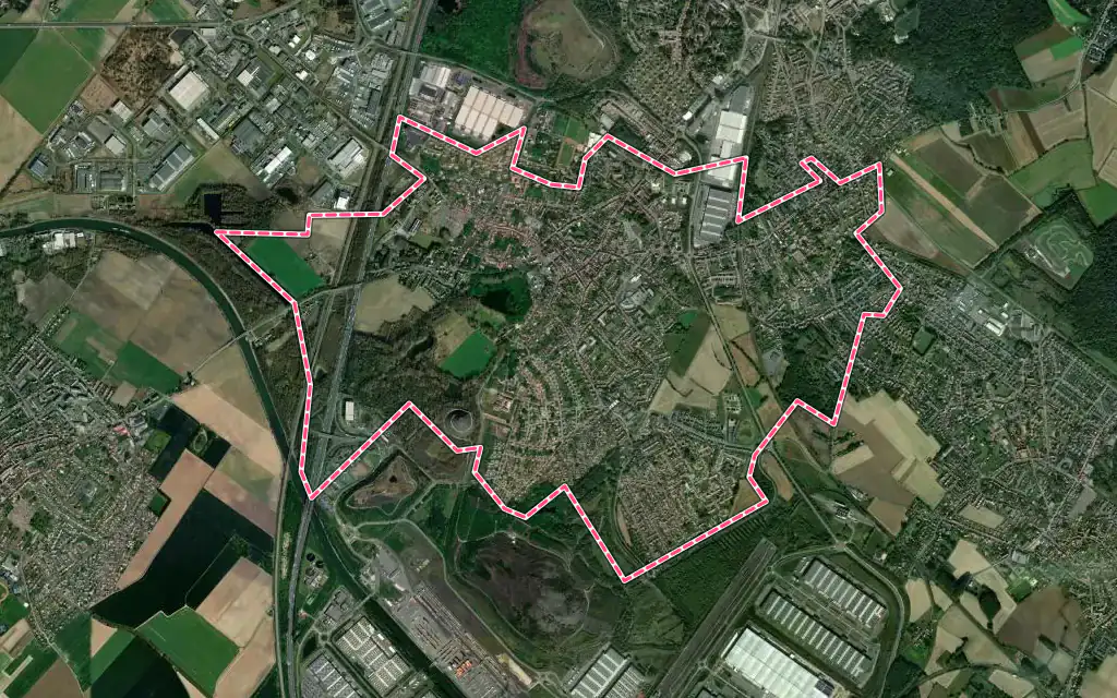Vue satellite de Oignies avec ses contours administratifs