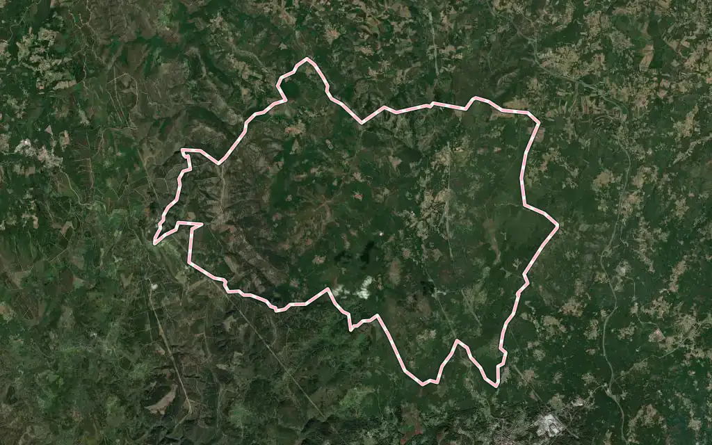 Vista satélite de O Irixo con su contorno administrativo